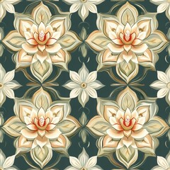 Elegant Floral Pattern Design with Lotus on Dark Green Background