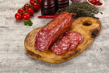 Italian pork Salchichon sausage with slices