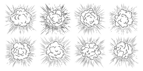 Comic boom effect. Cartoon. Bang and pow splashes. Hand drawn sketch doodle action effect.