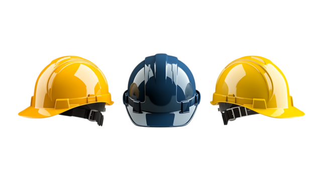 Pack of Construction Helmets set Against Transparent Background for Safety Branding, Industrial Marketing, or Work Gear Promotion