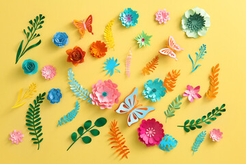 Paper craft Flower Decoration Concept. Flowers and leaves made