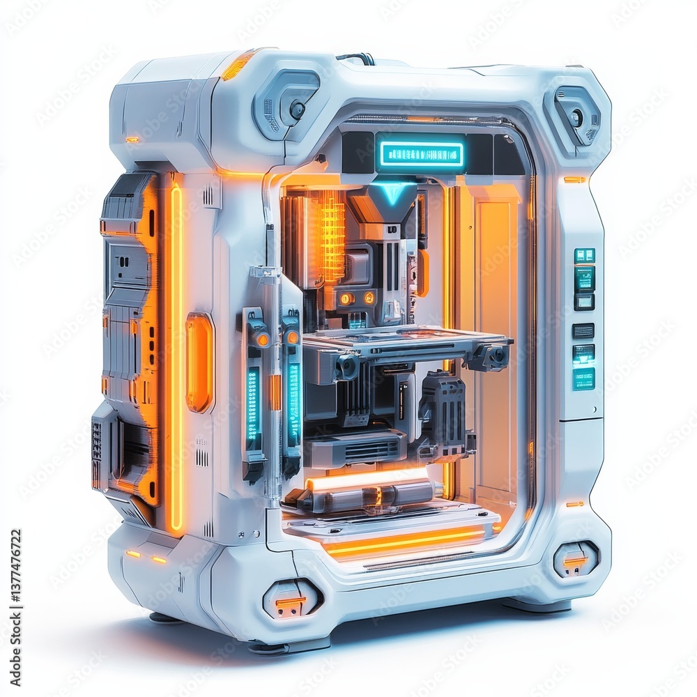 Leinwandbilder advanced 3d printer enclosure with futuristic design, featuring illuminated components and modern ae