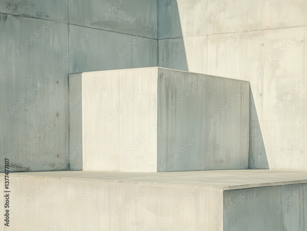 Aufkleber minimalist concrete structure with geometric shapes and shadows, creating serene architectural scene