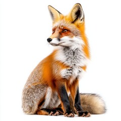 Elegant Red Fox Sitting with Grace on a White Background, Capturing its Beauty and Wild Charm