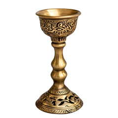 Vintage brass candle holder with intricate designs, isolated on transparent background