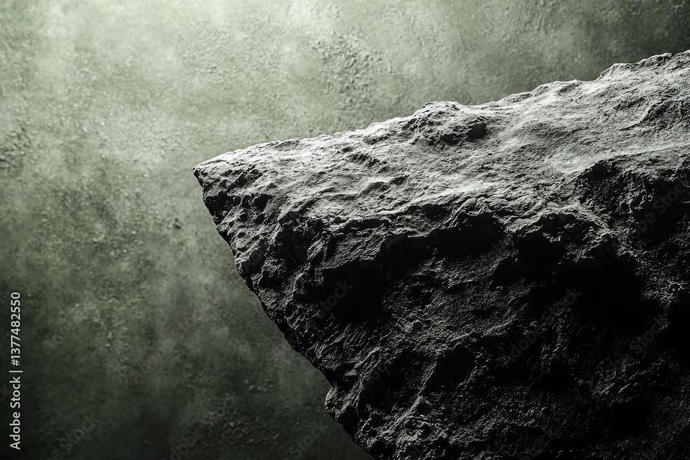 Poster Dramatic close-up of a dark, rocky cliff edge against a textured background with contrasting light and shadow creating depth and mystery.