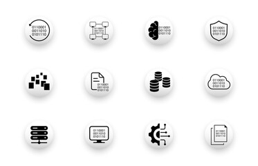 Solid vector icon set with information technology, digital technology, data, software engineering icons.