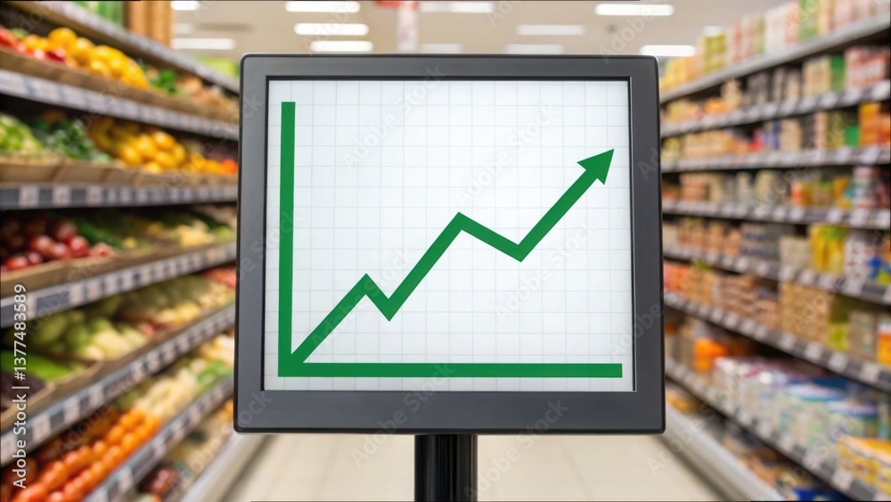 Aufkleber digital display showing percentage increase on graph in supermarket