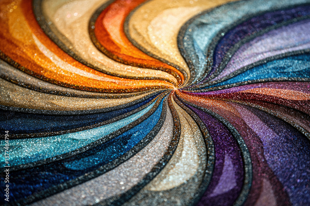 Poster Swirling pattern of shimmering colors, ranging from warm golds to cool blues and purples, creating a vibrant and textured abstract design.