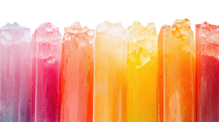 A rainbow of colorful ice pops in different flavors isolated on white background PNG