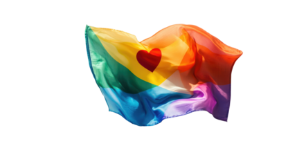 A rainbow pride flag with a heart in the cent isolated on white background PNG