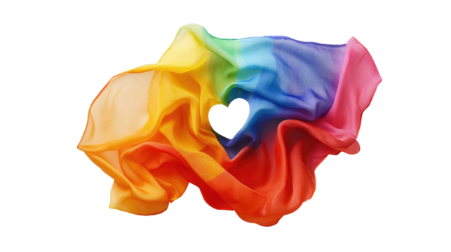 A rainbow pride flag with a heart in the cent isolated on white background PNG