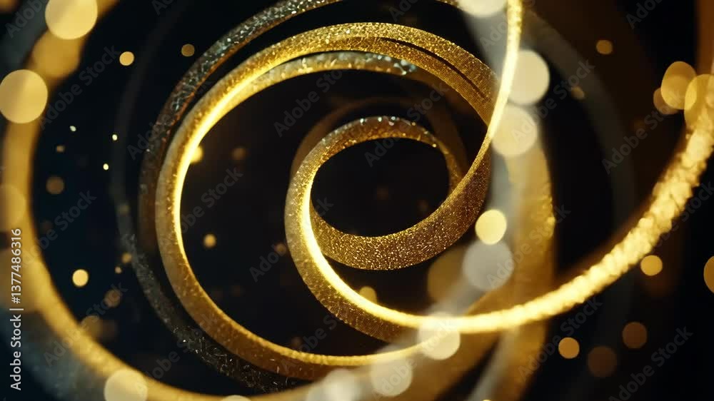 Poster spiraling golden light patterns create a mesmerizing effect in a dark background environment