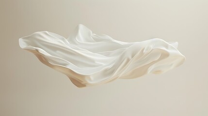 Elegant Draped White Fabric Floating in Air Studio Shot Soft Cream Background