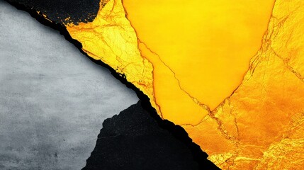 Abstract Background with Striking Contrast Between Dark Gray Texture and Vibrant Golden Yellow Surface Emphasizing Modern Artistic Design Elements