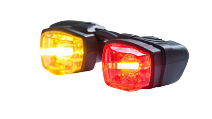 A set of bicycle lights front and back isolated on white background PNG