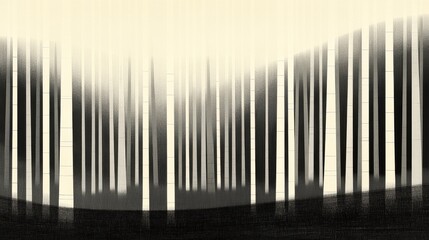 Abstract Representation of Trees in Monochrome with Soft Light Filtering Through a Misty Forest Landscape
