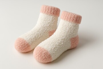 Cozy Comfort: Capture the softness and warmth of a pair of fluffy socks with a pastel color scheme. The image evokes feelings of relaxation, and casual lifestyle.
