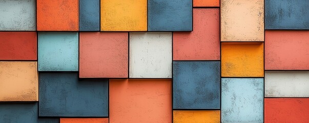 A vibrant abstract pattern of textured squares in various colors, creating an eye-catching and modern wall design.