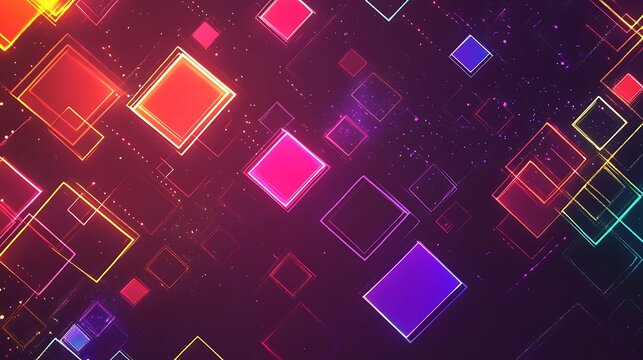 Glowing colorful squares floating in a dark gradient background