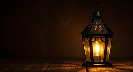 Illuminated lantern casting a warm glow in a dark setting creates a peaceful and inviting atmosphere evoking traditional celebrations