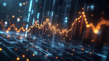 Fototapeta premium Business growth chart represented by glowing lights and data flow in image