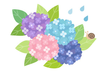 紫陽花が咲く梅雨のシンプルイラスト