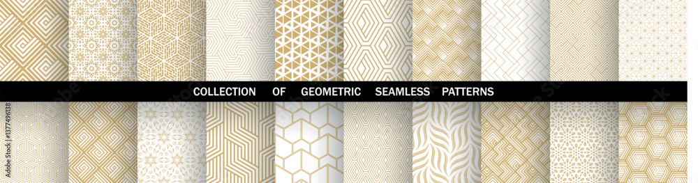 Leinwandbilder geometric set of seamless golden and white patterns. simple vector graphics