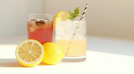 Fototapeta premium Refreshing Iced Tea and Lemonade Summer Drinks Photography