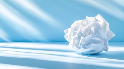 Obraz premium Crumpled Paper Ball on Light Blue Background