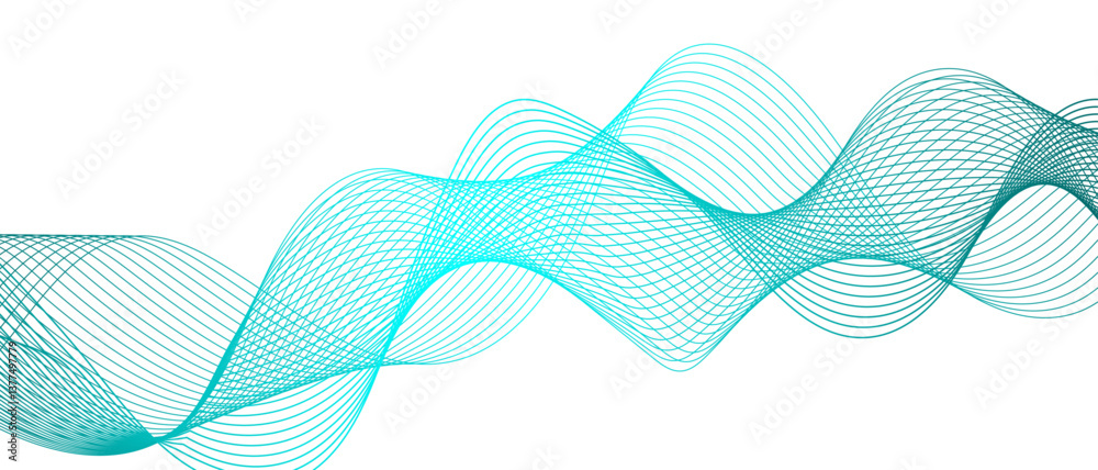 Poster Abstract flowing lines wave texture & Curve shape on white background. 3D Futuristic tech background with Curved wavy line. Seamless wave pattern glowing science flowing line