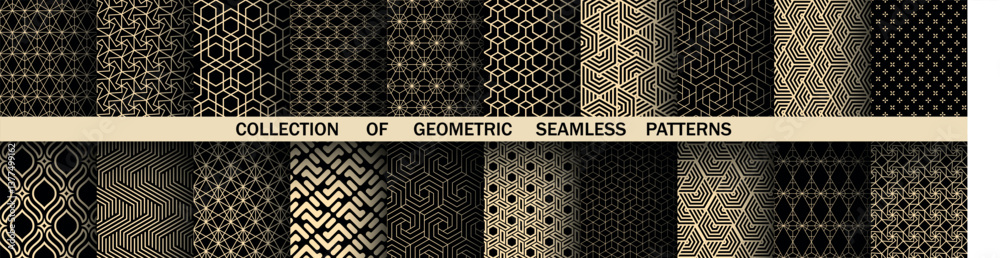 Leinwandbilder geometric set of seamless black and golden patterns. simple vector graphics
