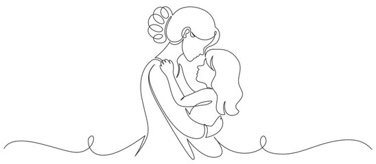 Mothers and daughters line art illstration, mother day celebration background	