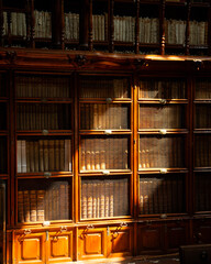 Puebla, Mexico, January 1, 2025: The Palafoxiana Library with ancient books and wooden details from the 16th century.