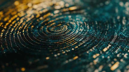 Macro shot of digital fingerprint pattern in gold and teal