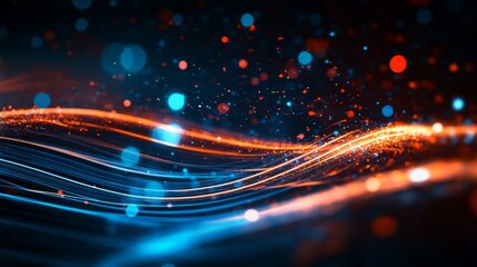 Abstract art: Vibrant orange and blue streaks glow.