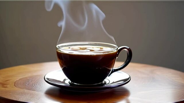 Cup of coffee, steaming and hot, brown and black, breakfast concept