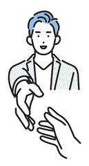 シンプル　イラスト　握手を交わすビジネスマンの男性 人物