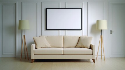 Elegant Beige Sofa in Minimalist Living Room Interior Design