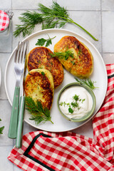 Potato patties stuffed with meat and sour cream.top veiw