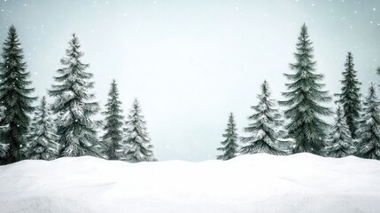 Winter Wonderland Snow-Covered Pine Trees in a Serene Landscape