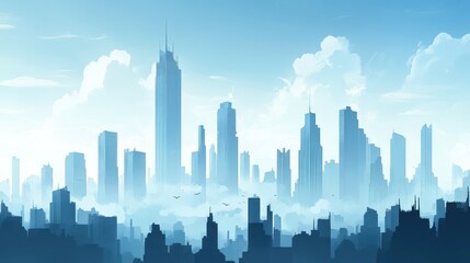 Fototapeta premium Futuristic city skyline, misty morning