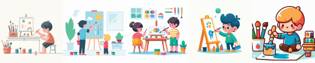 Obraz premium vector set of girls painting