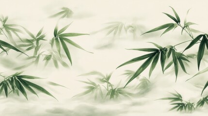 Fototapeta premium Serene Bamboo Landscape on a Soft Misty Background, Creating a Tranquil Atmosphere for Relaxation or Meditation Purposes in Natural Settings