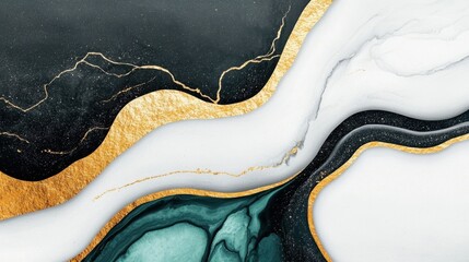 Obraz premium Abstract Fluid Art with Black, White, and Gold Colors Featuring Elegant Swirls and Textures for Modern Decorative Use