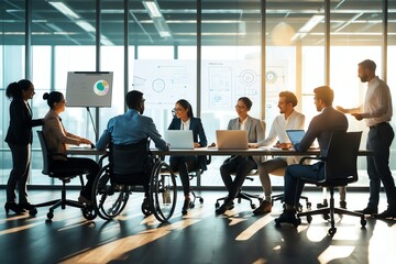Diverse Business Team Collaborating During Meeting with Presentation in Modern Office
