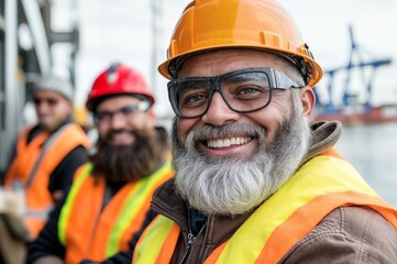 australian roofers smiling wearing a safety vest and helmet