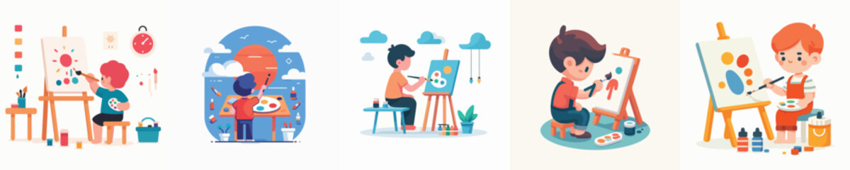 Naklejka premium set of vectors of boys painting