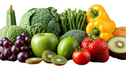 Nature's bounty fresh vegetables, like broccoli, peppers, and tomatoes, creates a colorful, healthful display of organic food. PNG