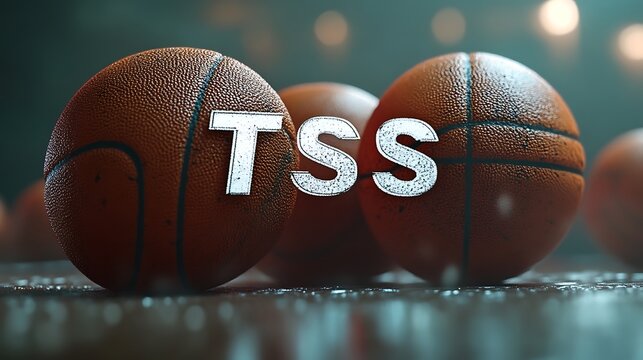Three basketballs with the letters TSS displayed upon the balls